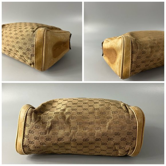 Authentic Vintage Gucci Micro "GG" Monogram Cotton Cream Leather Bag - Picture 10 of 12